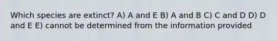 Which species are extinct? A) A and E B) A and B C) C and D D) D and E E) cannot be determined from the information provided