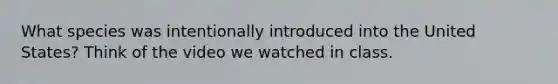 What species was intentionally introduced into the United States? Think of the video we watched in class.