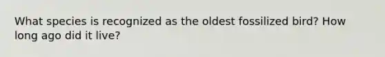 What species is recognized as the oldest fossilized bird? How long ago did it live?