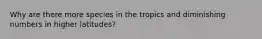 Why are there more species in the tropics and diminishing numbers in higher latitudes?