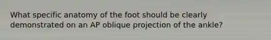 What specific anatomy of the foot should be clearly demonstrated on an AP oblique projection of the ankle?