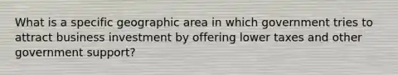 What is a specific geographic area in which government tries to attract business investment by offering lower taxes and other government support?