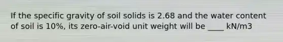 If the specific gravity of soil solids is 2.68 and the water content of soil is 10%, its zero-air-void unit weight will be ____ kN/m3