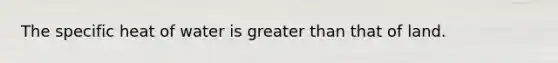 The specific heat of water is greater than that of land.