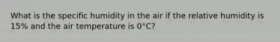 What is the specific humidity in the air if the relative humidity is 15% and the air temperature is 0°C?