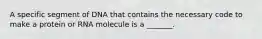 A specific segment of DNA that contains the necessary code to make a protein or RNA molecule is a _______.