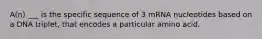 A(n) ___ is the specific sequence of 3 mRNA nucleotides based on a DNA triplet, that encodes a particular amino acid.