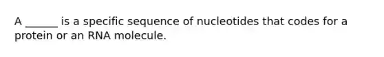 A ______ is a specific sequence of nucleotides that codes for a protein or an RNA molecule.