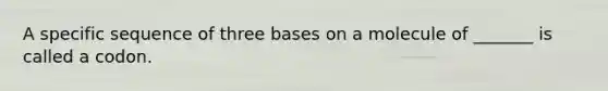 A specific sequence of three bases on a molecule of _______ is called a codon.