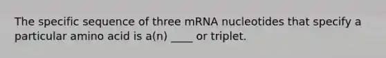 The specific sequence of three mRNA nucleotides that specify a particular amino acid is a(n) ____ or triplet.