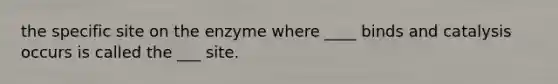 the specific site on the enzyme where ____ binds and catalysis occurs is called the ___ site.