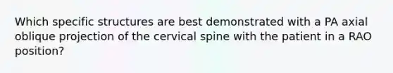 Which specific structures are best demonstrated with a PA axial oblique projection of the cervical spine with the patient in a RAO position?