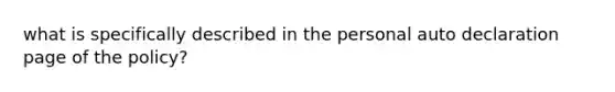 what is specifically described in the personal auto declaration page of the policy?