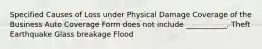 Specified Causes of Loss under Physical Damage Coverage of the Business Auto Coverage Form does not include ___________. Theft Earthquake Glass breakage Flood