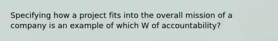 Specifying how a project fits into the overall mission of a company is an example of which W of accountability?