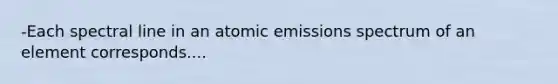 -Each spectral line in an atomic emissions spectrum of an element corresponds....