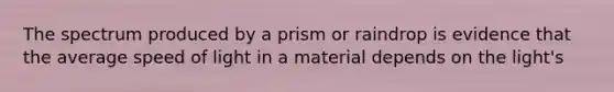 The spectrum produced by a prism or raindrop is evidence that the average speed of light in a material depends on the light's