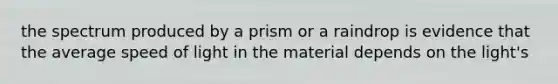 the spectrum produced by a prism or a raindrop is evidence that the average speed of light in the material depends on the light's