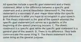 All speeches include a specific goal statement and a thesis statement. What is the difference between a specific goal statement and a central idea/thesis statement? A. The thesis statement is a summary of your major ideas while the specific goal statement is what you hope to accomplish in your speech. B. The thesis statement is the goal of the speech whereas the specific goal statement just serves as a guideline at the beginning of the speech planning process. C. The thesis statement is a specific goal while the specific goal statement is a general goal of the speech. D. There is no difference. They both communicate the same thing. E. The thesis statement is the same thing as the general purpose.