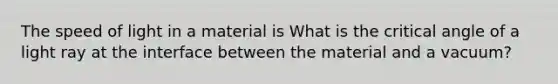 The speed of light in a material is What is the critical angle of a light ray at the interface between the material and a vacuum?