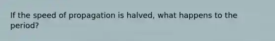 If the speed of propagation is halved, what happens to the period?