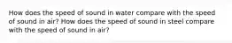 How does the speed of sound in water compare with the speed of sound in air? How does the speed of sound in steel compare with the speed of sound in air?