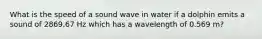 What is the speed of a sound wave in water if a dolphin emits a sound of 2869.67 Hz which has a wavelength of 0.569 m?