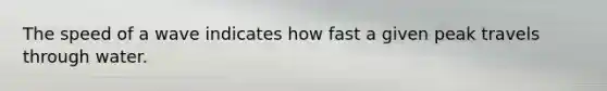 The speed of a wave indicates how fast a given peak travels through water.