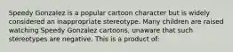 Speedy Gonzalez is a popular cartoon character but is widely considered an inappropriate stereotype. Many children are raised watching Speedy Gonzalez cartoons, unaware that such stereotypes are negative. This is a product of: