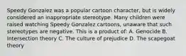 Speedy Gonzalez was a popular cartoon character, but is widely considered an inappropriate stereotype. Many children were raised watching Speedy Gonzalez cartoons, unaware that such stereotypes are negative. This is a product of: A. Genocide B. Intersection theory C. The culture of prejudice D. The scapegoat theory