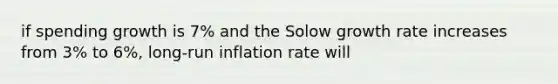 if spending growth is 7% and the Solow growth rate increases from 3% to 6%, long-run inflation rate will