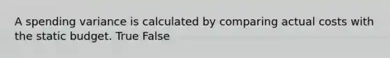 A spending variance is calculated by comparing actual costs with the static budget. True False