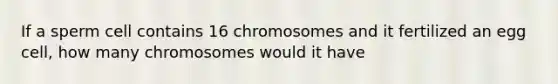 If a sperm cell contains 16 chromosomes and it fertilized an egg cell, how many chromosomes would it have