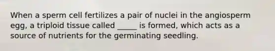 When a sperm cell fertilizes a pair of nuclei in the angiosperm egg, a triploid tissue called _____ is formed, which acts as a source of nutrients for the germinating seedling.