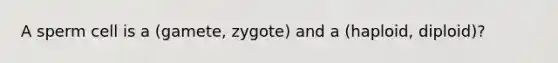 A sperm cell is a (gamete, zygote) and a (haploid, diploid)?