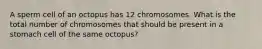 A sperm cell of an octopus has 12 chromosomes. What is the total number of chromosomes that should be present in a stomach cell of the same octopus?