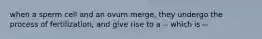 when a sperm cell and an ovum merge, they undergo the process of fertilization, and give rise to a -- which is --