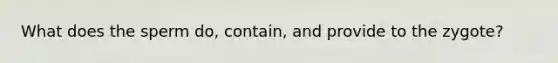 What does the sperm do, contain, and provide to the zygote?