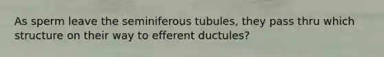 As sperm leave the seminiferous tubules, they pass thru which structure on their way to efferent ductules?