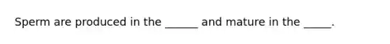 Sperm are produced in the ______ and mature in the _____.