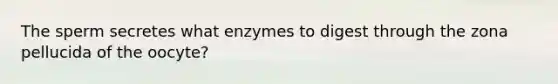 The sperm secretes what enzymes to digest through the zona pellucida of the oocyte?