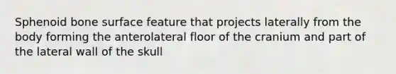 Sphenoid bone surface feature that projects laterally from the body forming the anterolateral floor of the cranium and part of the lateral wall of the skull