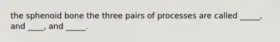 the sphenoid bone the three pairs of processes are called _____, and ____, and _____.