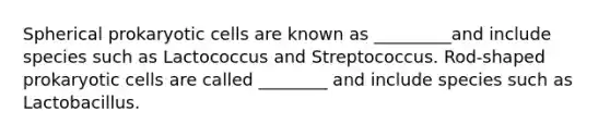 Spherical prokaryotic cells are known as _________and include species such as Lactococcus and Streptococcus. Rod-shaped prokaryotic cells are called ________ and include species such as Lactobacillus.