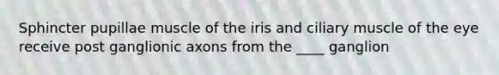 Sphincter pupillae muscle of the iris and ciliary muscle of the eye receive post ganglionic axons from the ____ ganglion