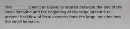 The ________ sphincter (valve) is located between the end of the small intestine and the beginning of the large intestine to prevent backflow of fecal contents from the large intestine into the small intestine.