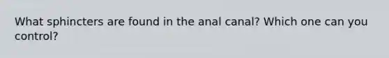 What sphincters are found in the anal canal? Which one can you control?