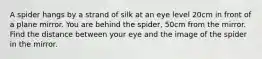 A spider hangs by a strand of silk at an eye level 20cm in front of a plane mirror. You are behind the spider, 50cm from the mirror. Find the distance between your eye and the image of the spider in the mirror.