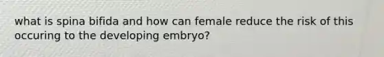 what is spina bifida and how can female reduce the risk of this occuring to the developing embryo?