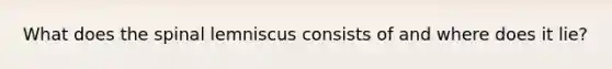 What does the spinal lemniscus consists of and where does it lie?